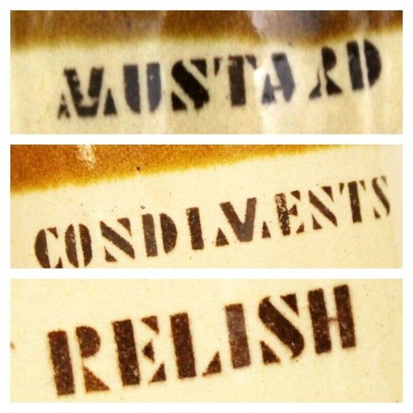 1960s 3 Brown Dip Tan Condiment Jar Lid Stoneware Crock Mustard Relish BBQ Party - Picture 11 of 11